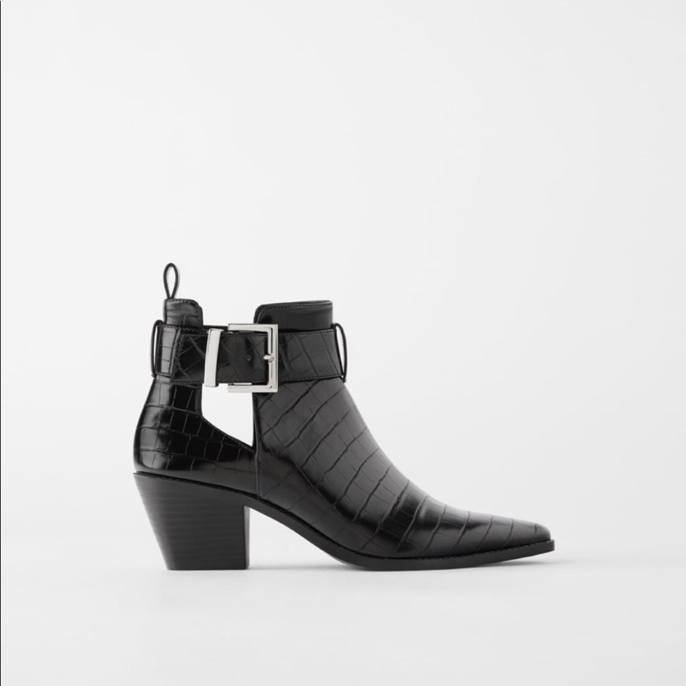 Zara Animal Embossed Croc Bootie Boot